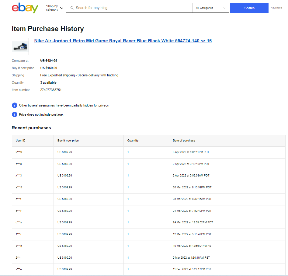 item purchase history eBay