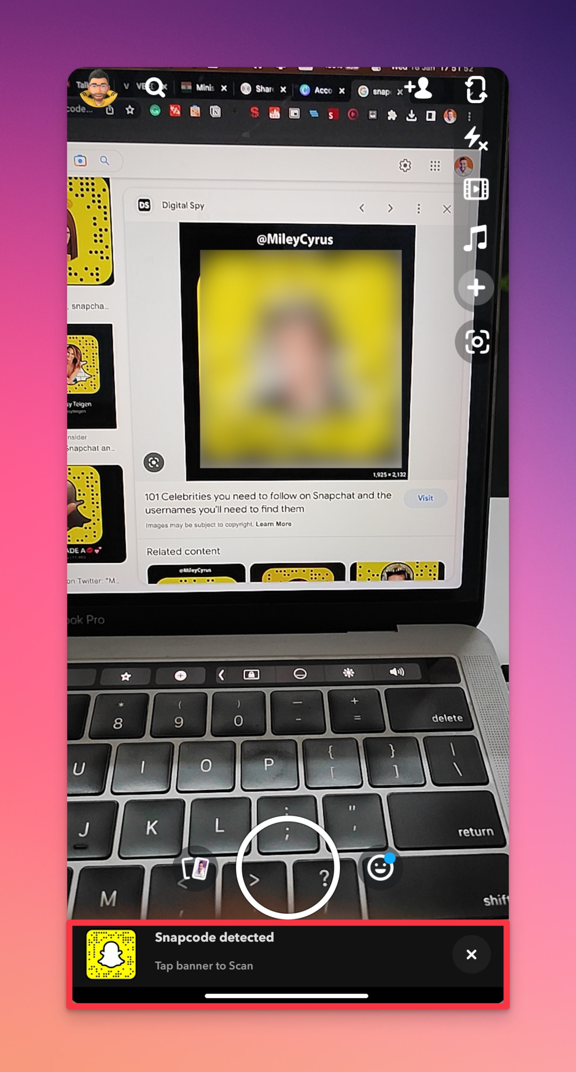 Remote.tools showing the snap code screen when a scanned code has deteced a Snapchat profile that can be added as a friend