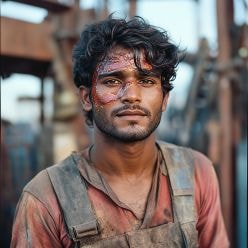 factory worker with burn on his face