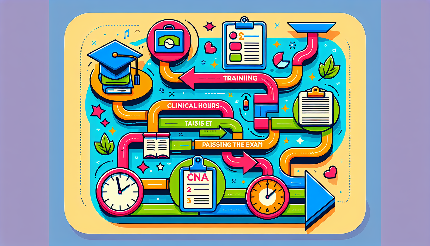 An illustration showing the steps to achieving CNA certification.