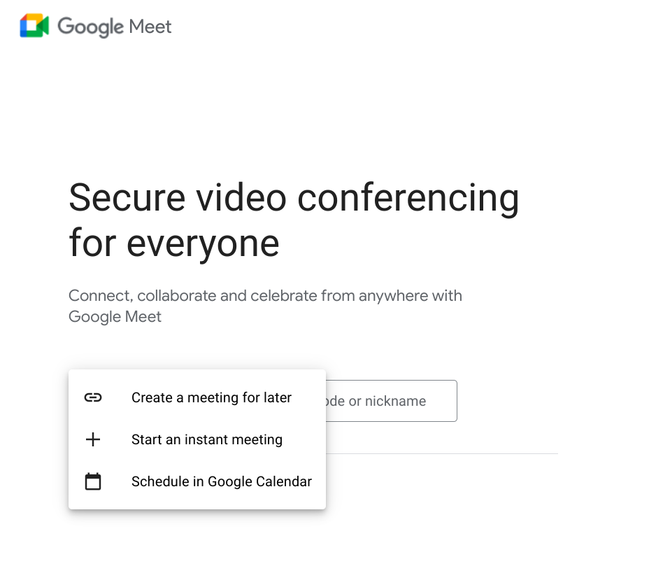 Creating a nerw meeting in Google Meet