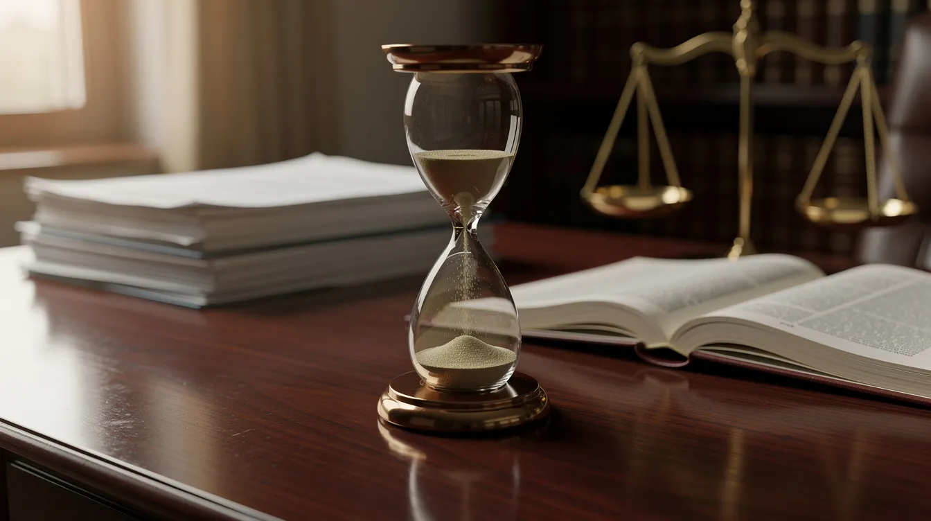 An hourglass sits on a wooden desk, representing the passage of time in a legal process, particularly in relation to individual voluntary arrangements (IVA) for debt restructuring. The image evokes the urgency and deliberation involved in managing debts and negotiating with creditors.