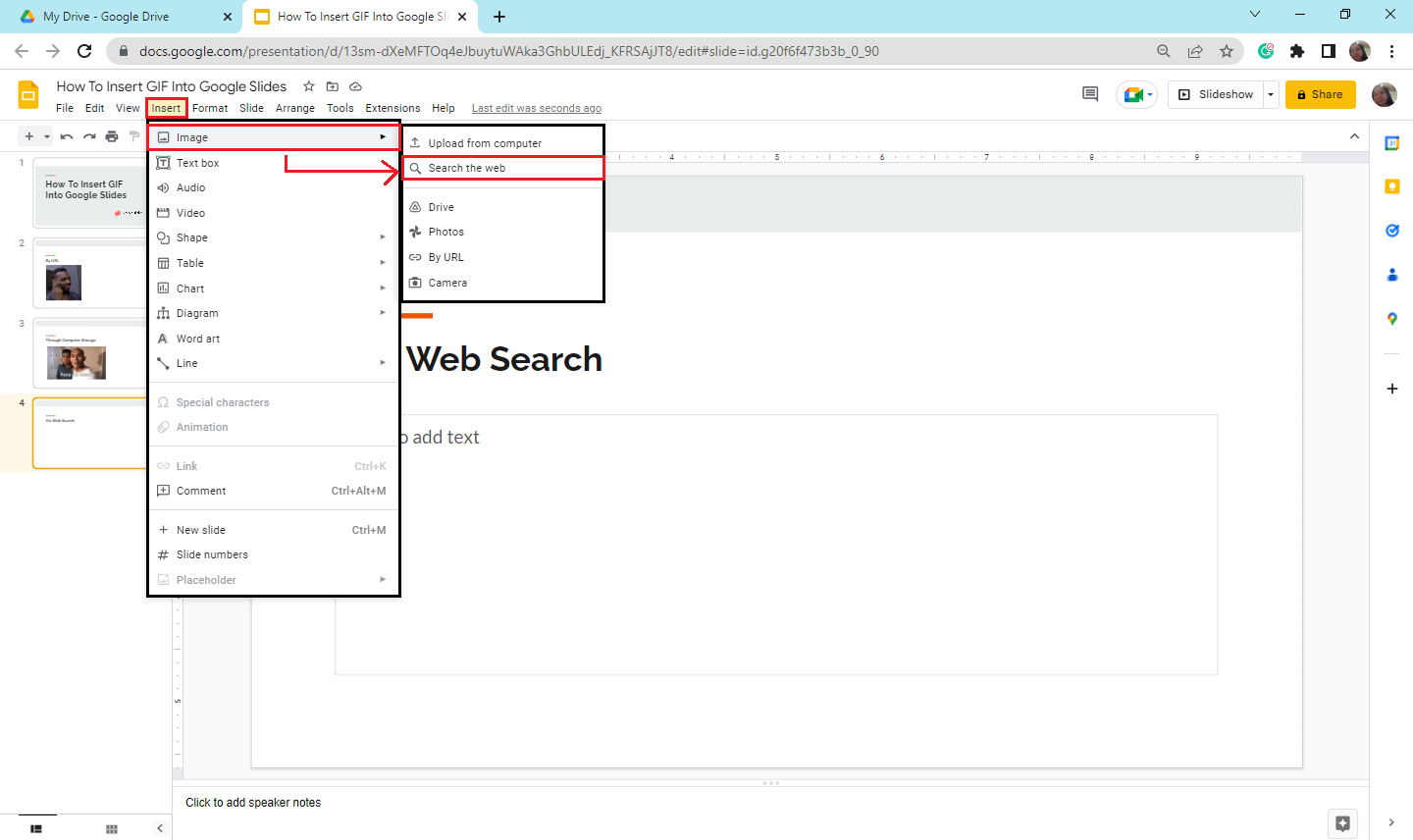 Select insert tab then click image and in the drop down menu choose search the web