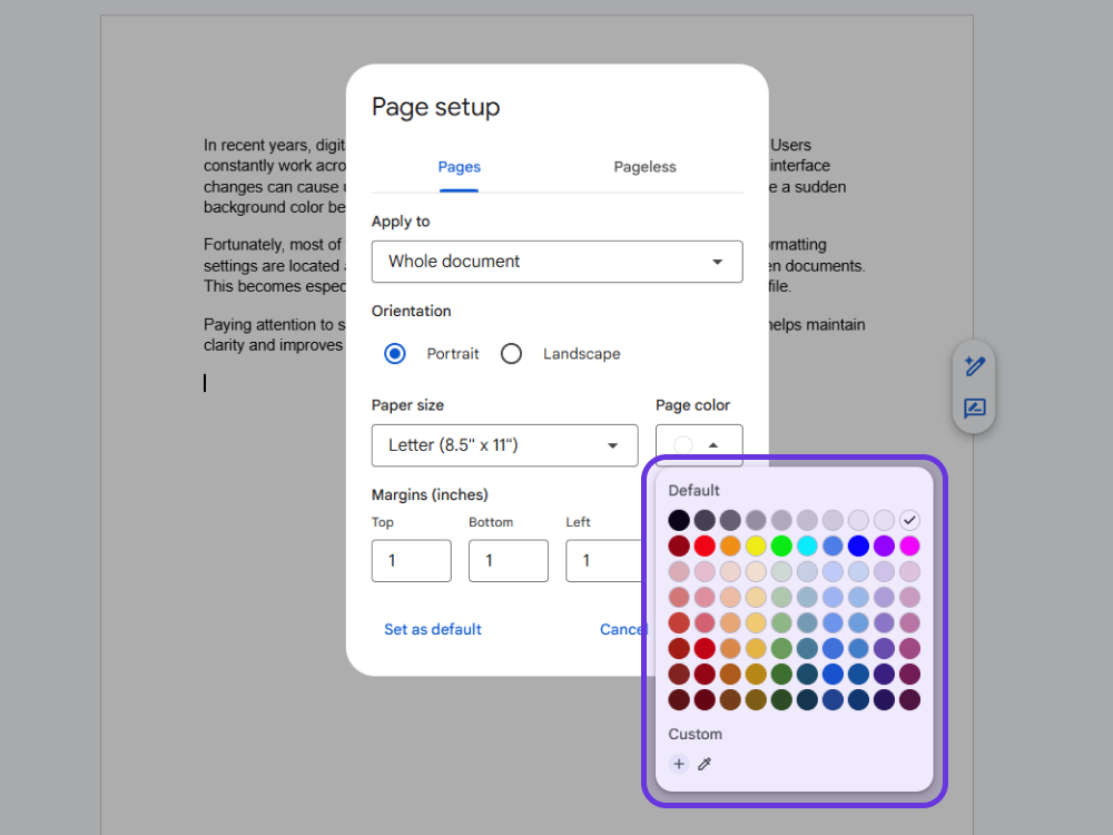 Using the Page Color Feature