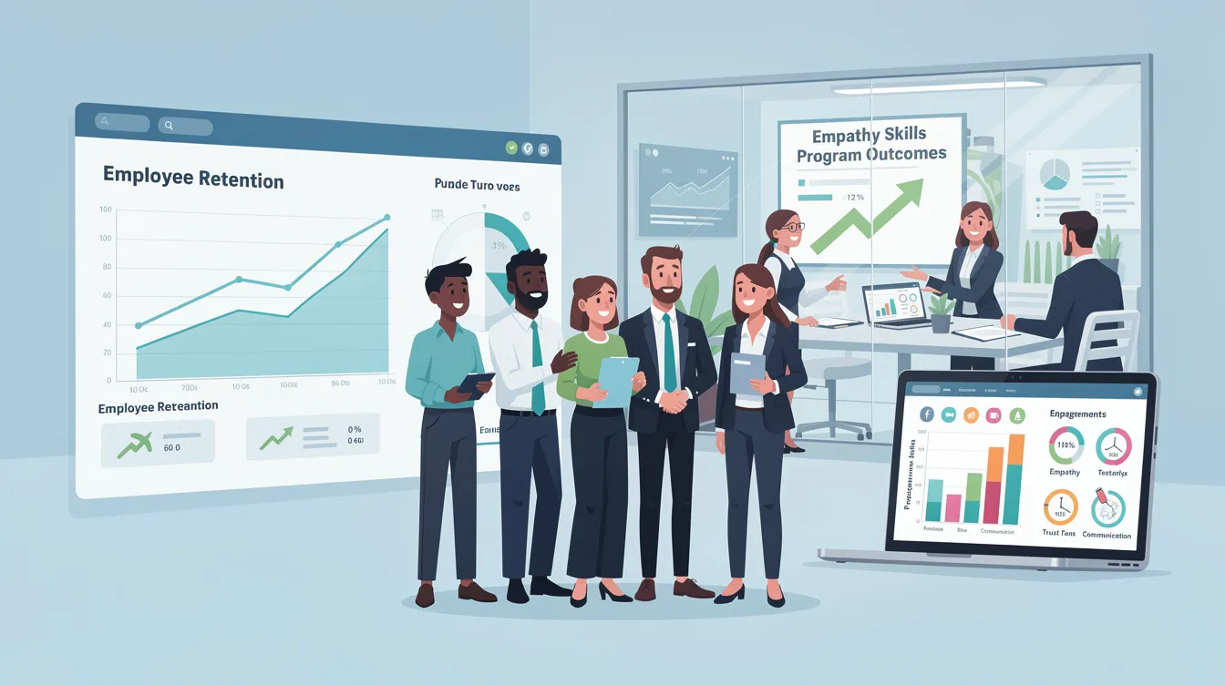 The image illustrates a diverse group of team members engaged in a discussion, showcasing empathetic leadership through active listening and compassionate communication. Their expressions reflect a commitment to understanding different perspectives, emphasizing the importance of empathy skills in fostering positive team dynamics and enhancing employee satisfaction.
