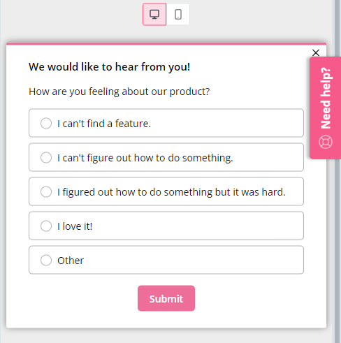 Create in-app surveys code-free with Userpilot