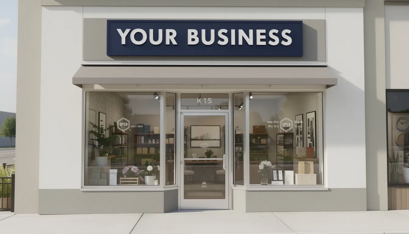 The image depicts a small business storefront featuring professional signage that clearly identifies the business. This inviting entrance suggests a focus on serving emerging growth companies, providing essential services and resources for entrepreneurs and investors alike.