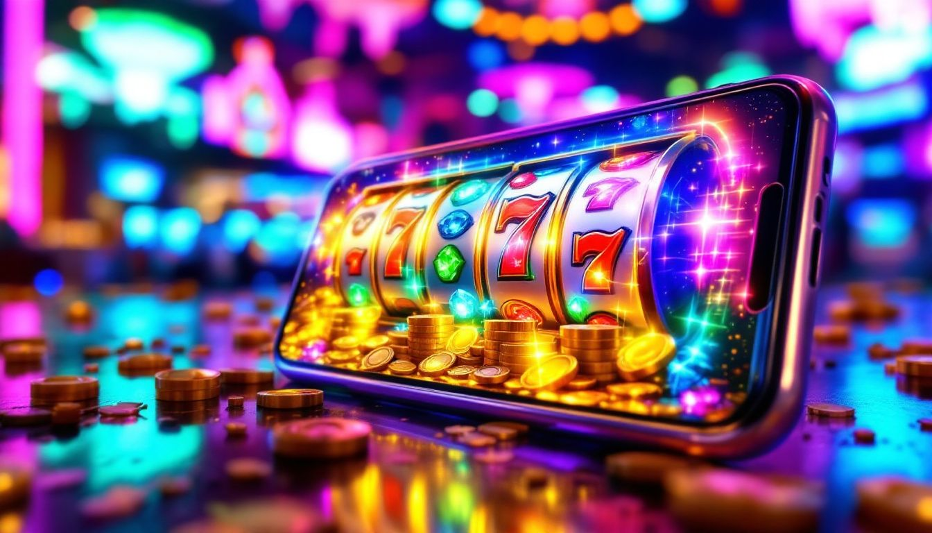 A depiction of mobile slots being played on a smartphone.