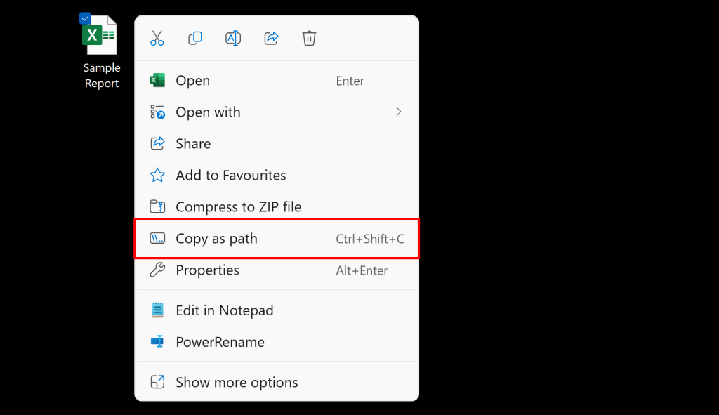 Steps to copy a file's path