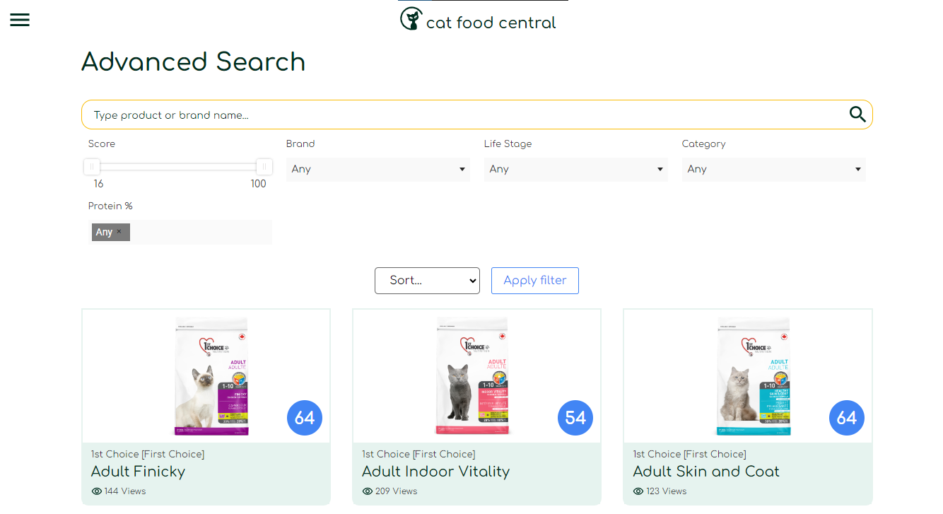 Cat Food Central Advanced Search Page