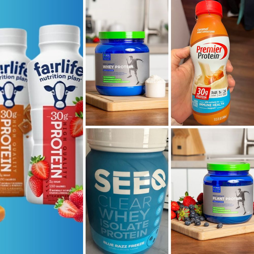 A picture of a variety of protein drinks, including the healthiest option, which is what is the healthiest protein drink.