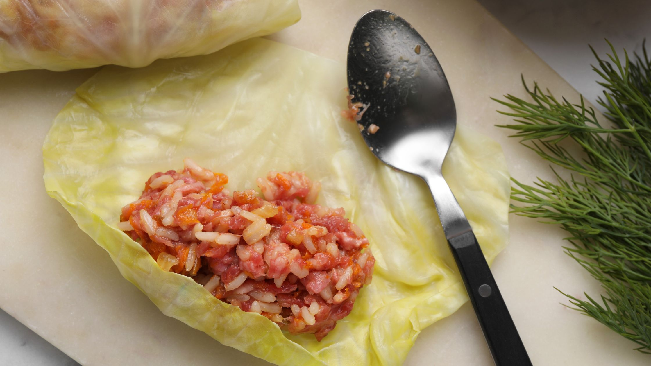 Cabbage Rolls are usually filled with a mix of rice and ground meat