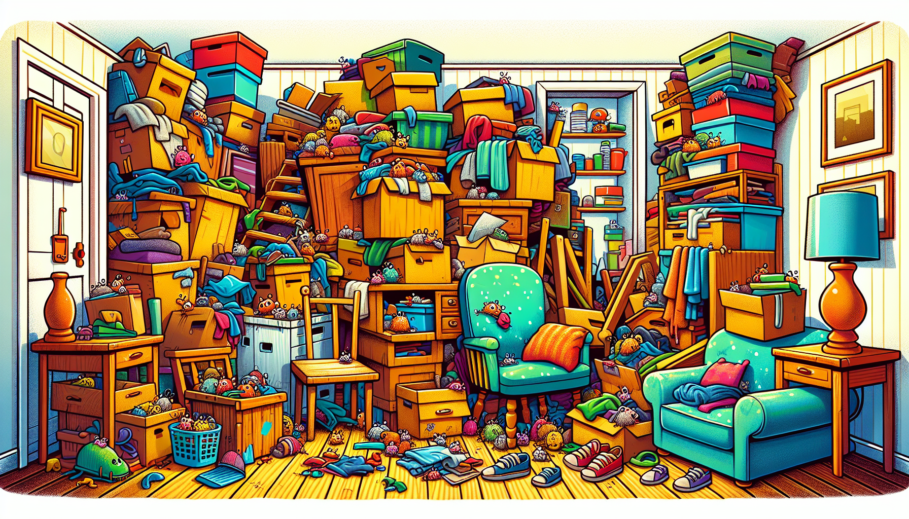 A cluttered space that attracts pests, illustrating the need for decluttering.