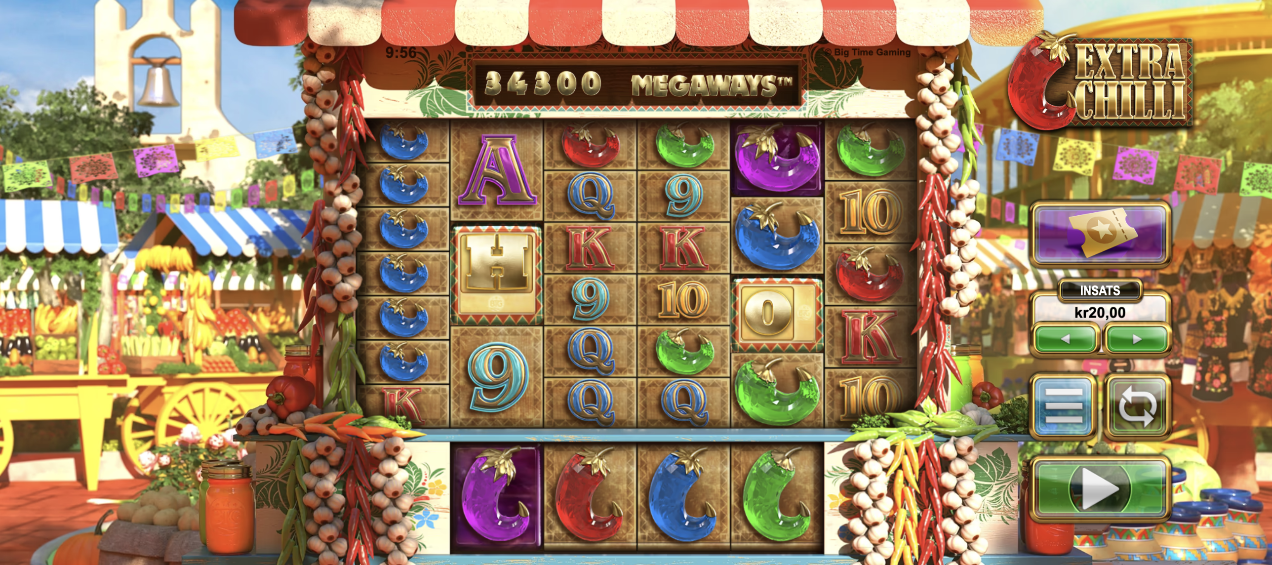 Extra Chilli Megaways slot från Big Time Gaming – färgglad Megaways slot med många hjul, symboler, free spins och upp till 117 649 vinstvägar på casino online