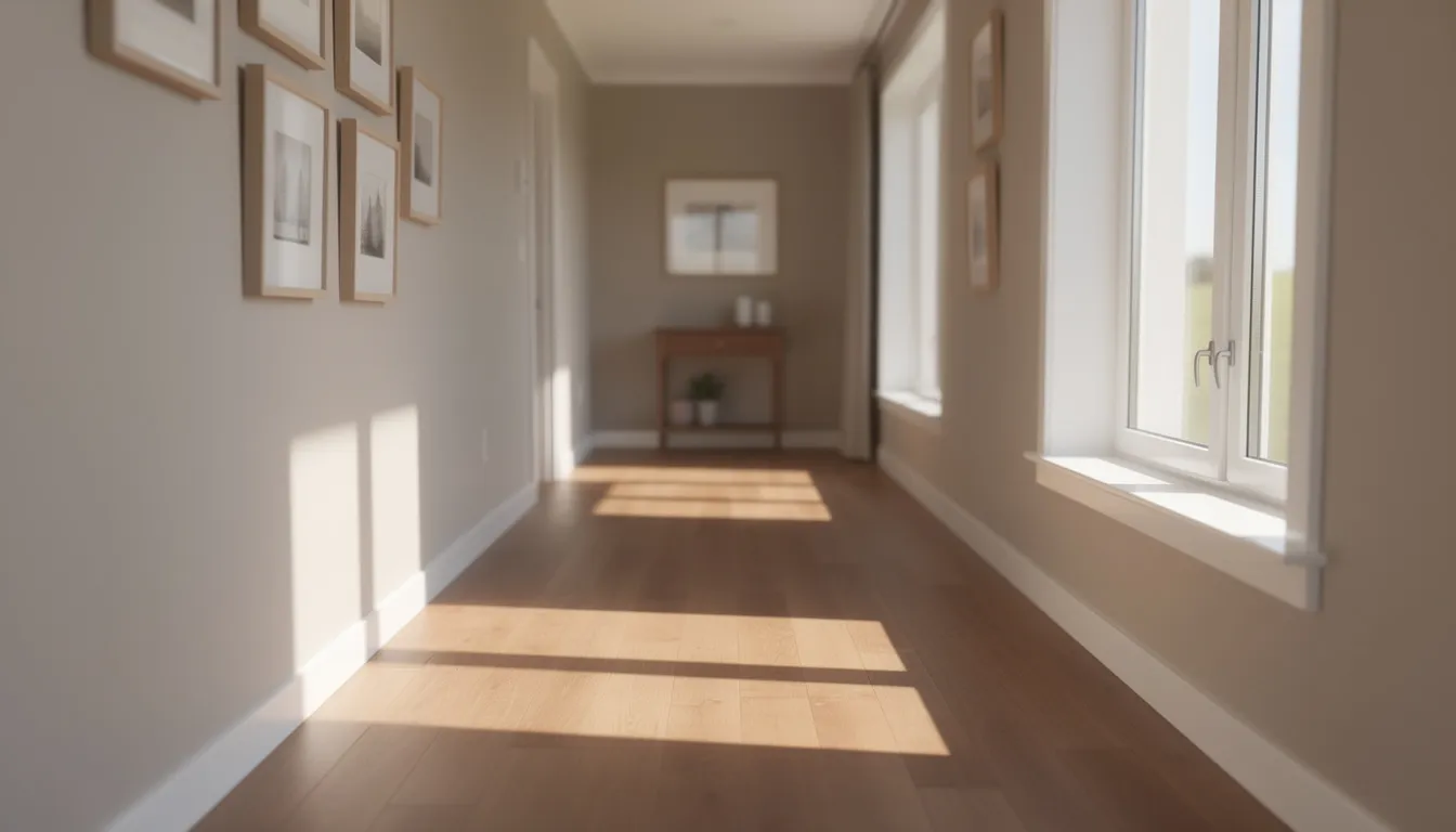 The image shows a clear walking path through a hallway in a home, illuminated by natural light streaming through a window, symbolizing progress in managing clutter and overcoming hoarding behavior. This organized space reflects the positive impact of seeking help from mental health professionals and taking small steps towards a more manageable environment.