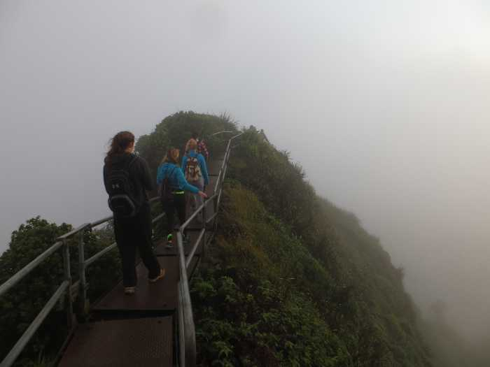 cloudy day on the top of stairway to heaven hawaii hike