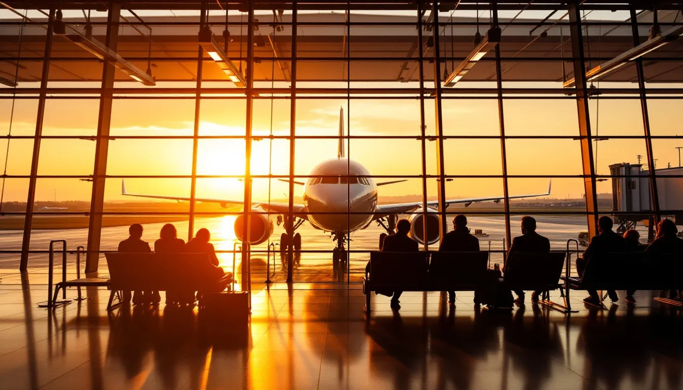 Airplane at sunset representing dummy ticket onward journey