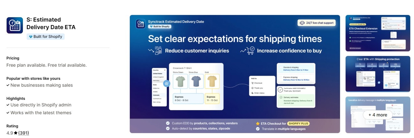 shopify estimated delivery date: S: Estimated Delivery Date ETA  Shopify app 