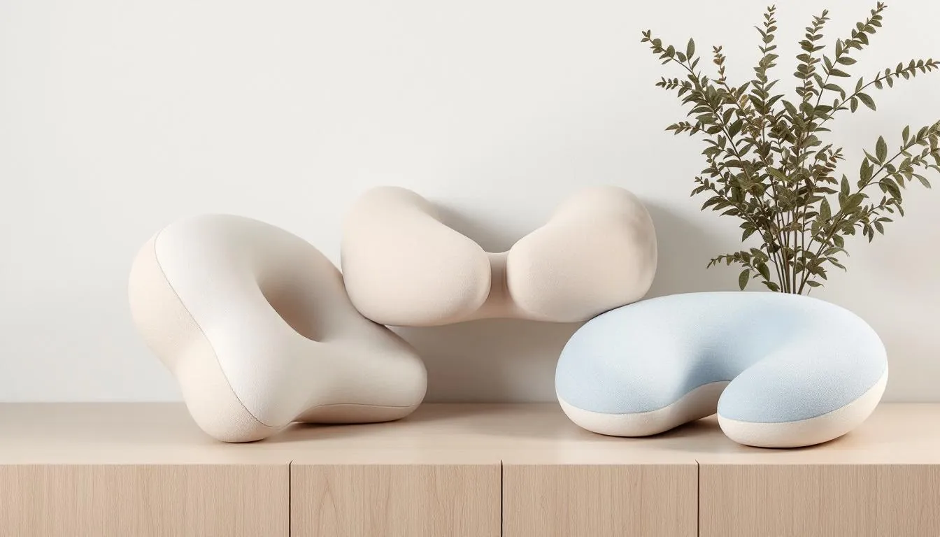 An assortment of cervical pillows displayed to illustrate choices for neck support.