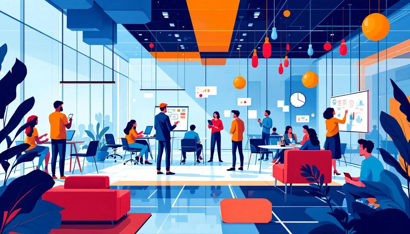 An innovative workspace where diverse individuals are brainstorming ideas to foster innovation through inclusion.
