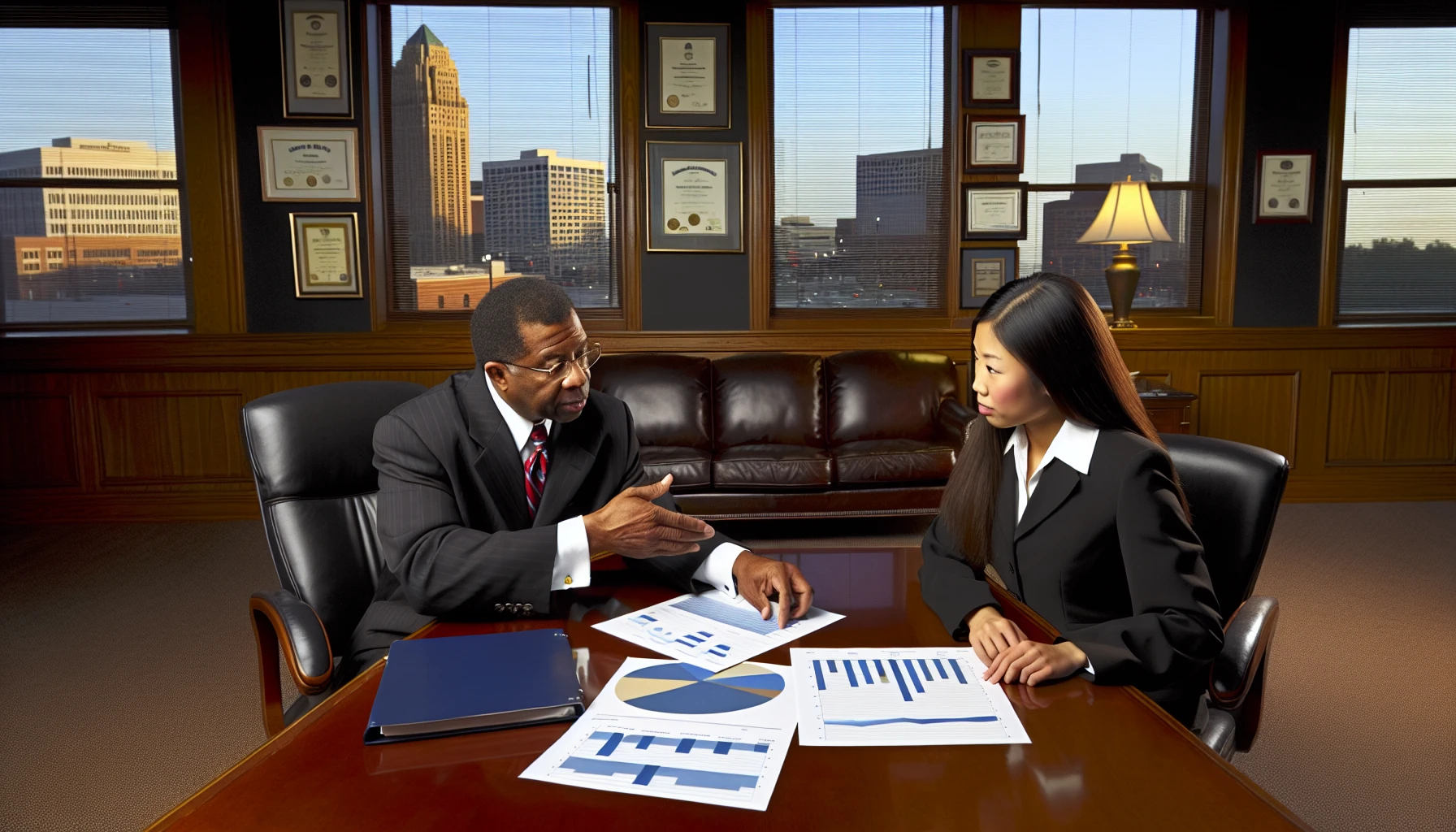 Insurance broker assisting a business owner with benefits package in Southfield, MI