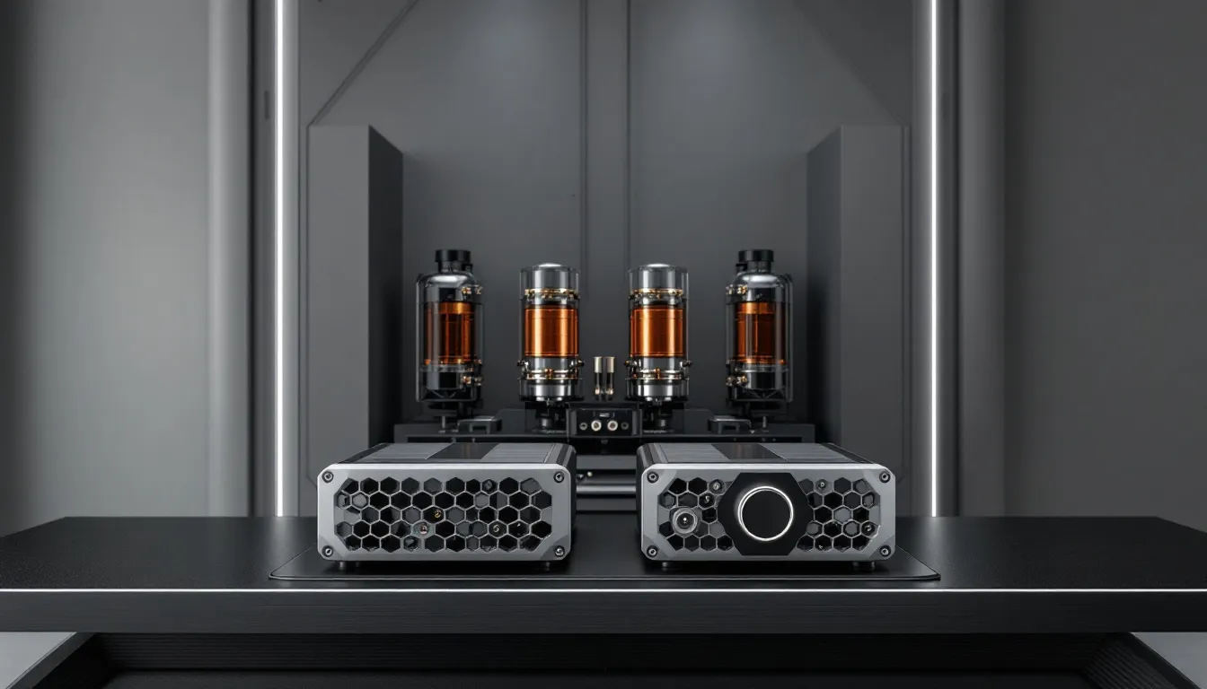 A professional audio setup featuring class A amplifiers.