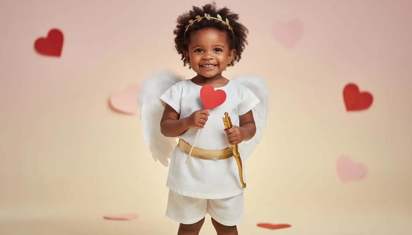 A black child is dressed in a charming cupid costume, complete with white wings and a red outfit, costumes, halloween costume, add product to your amazon cart and check the sizecostumes at a good price