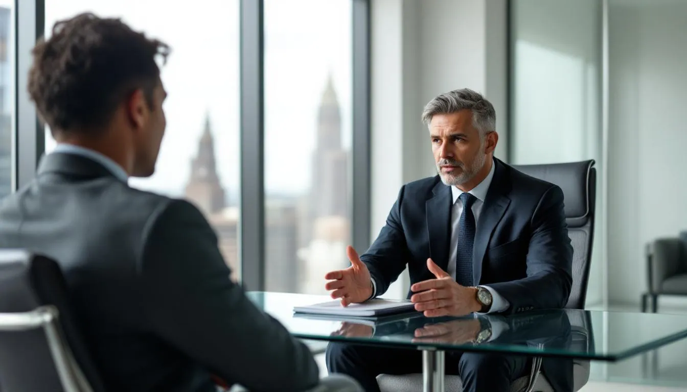 A lawyer discussing drug possession cases with a client in Nashville.