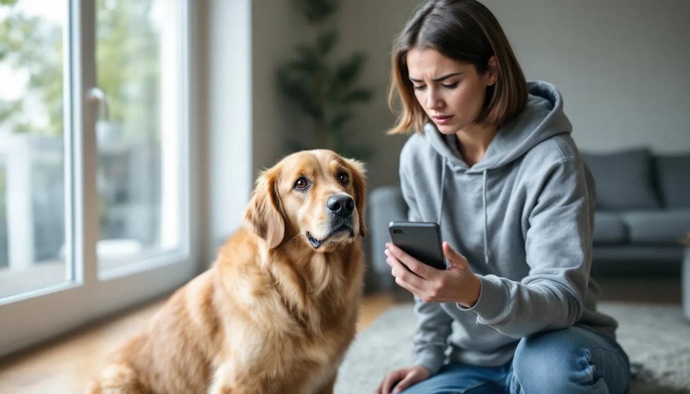 A concerned dog owner is capturing their pet