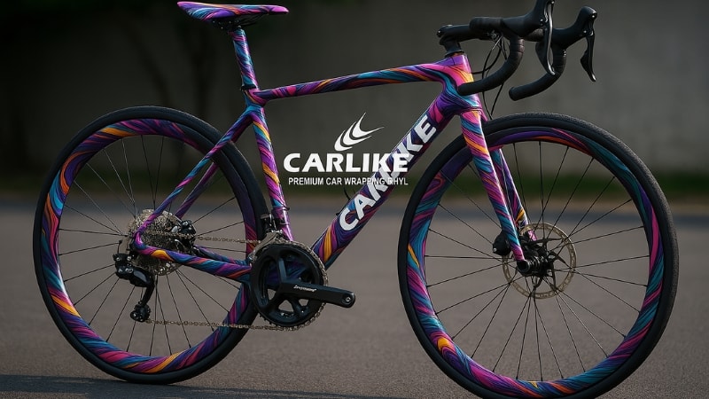 Bicycle wrapped in vinyl wrap for branding