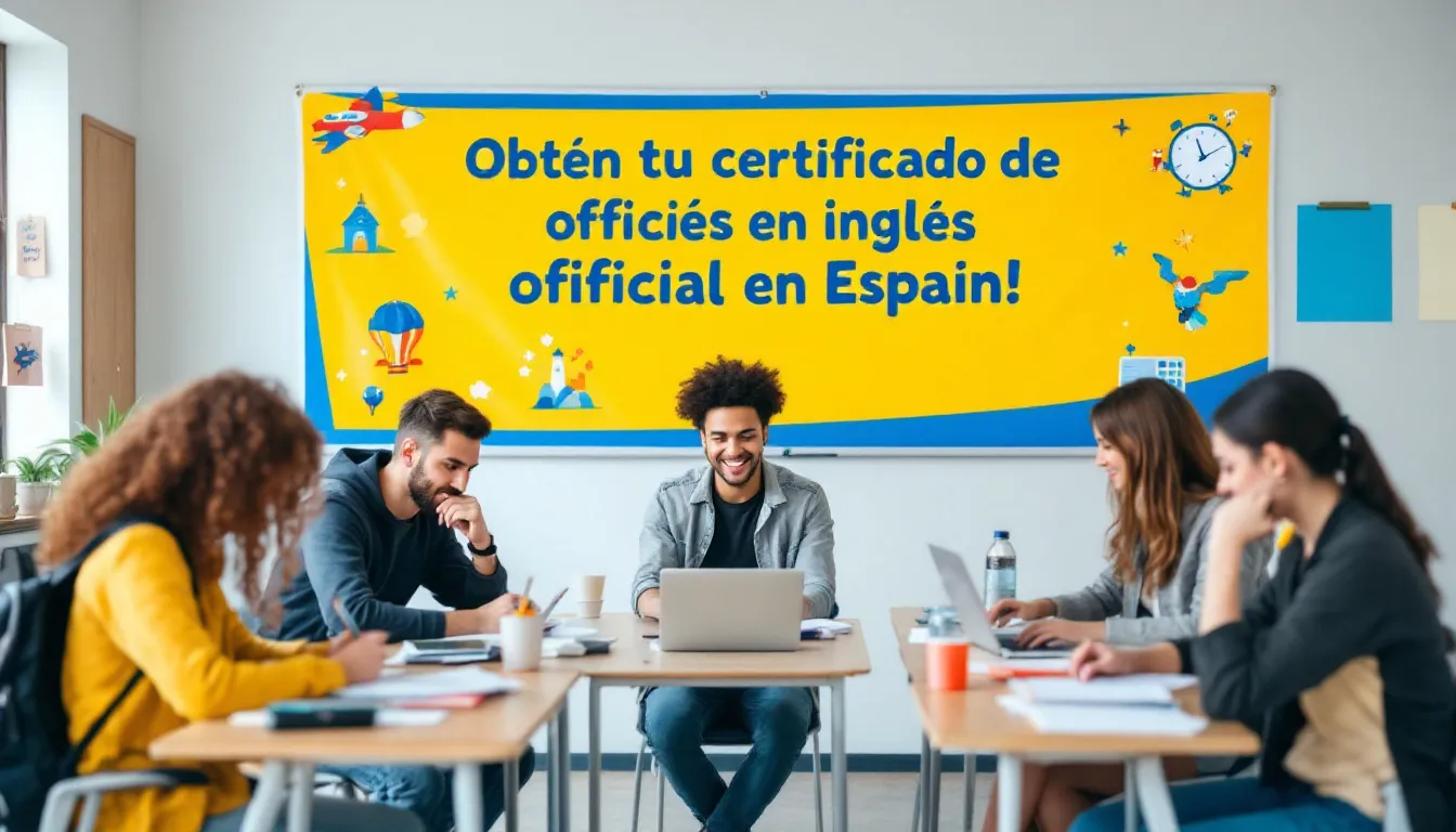Estudiantes preparándose para un examen de inglés oficial.