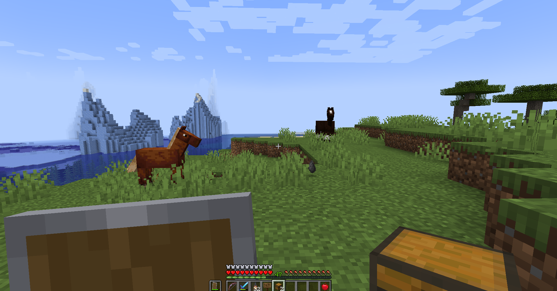Horses rearing in Minecraft.