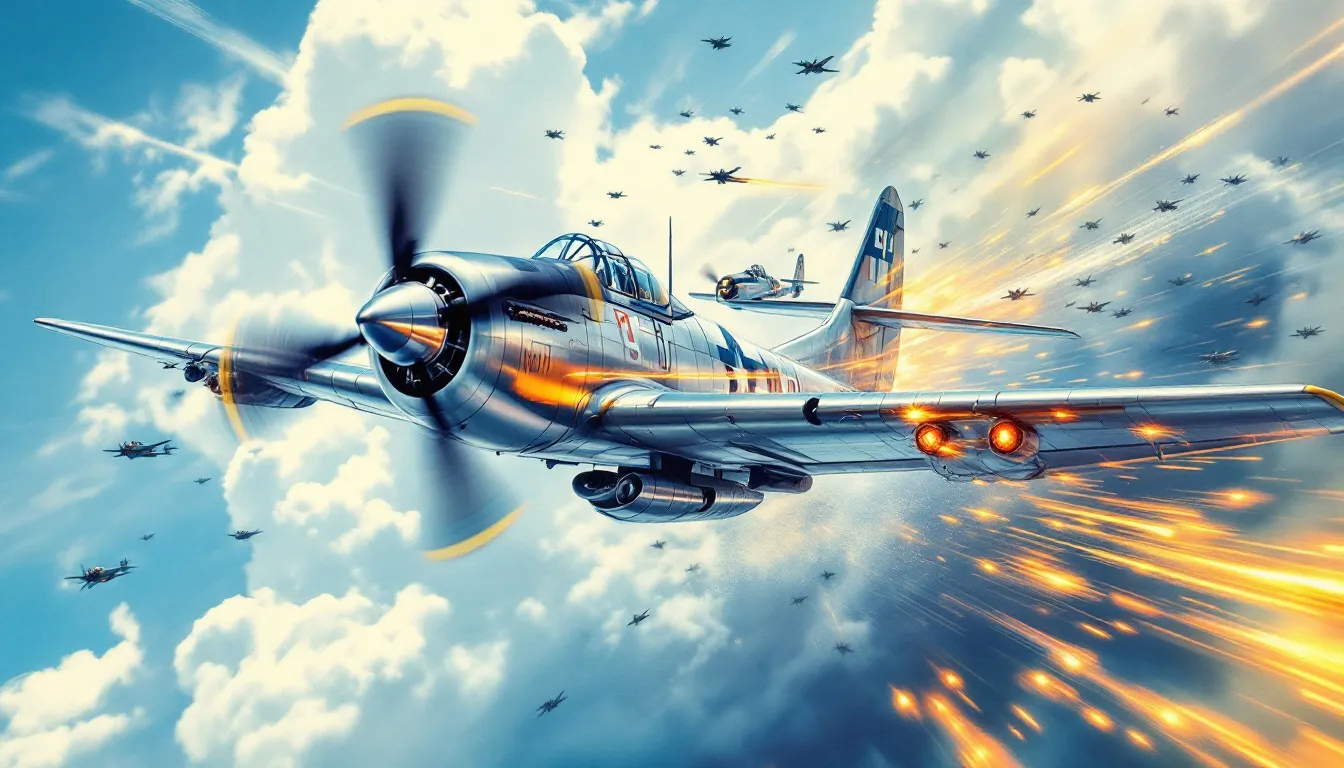 F6F Hellcat engaging in aerial combat against enemy aircraft.