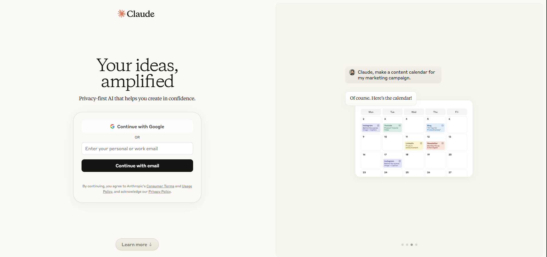 Claude AI - homepage