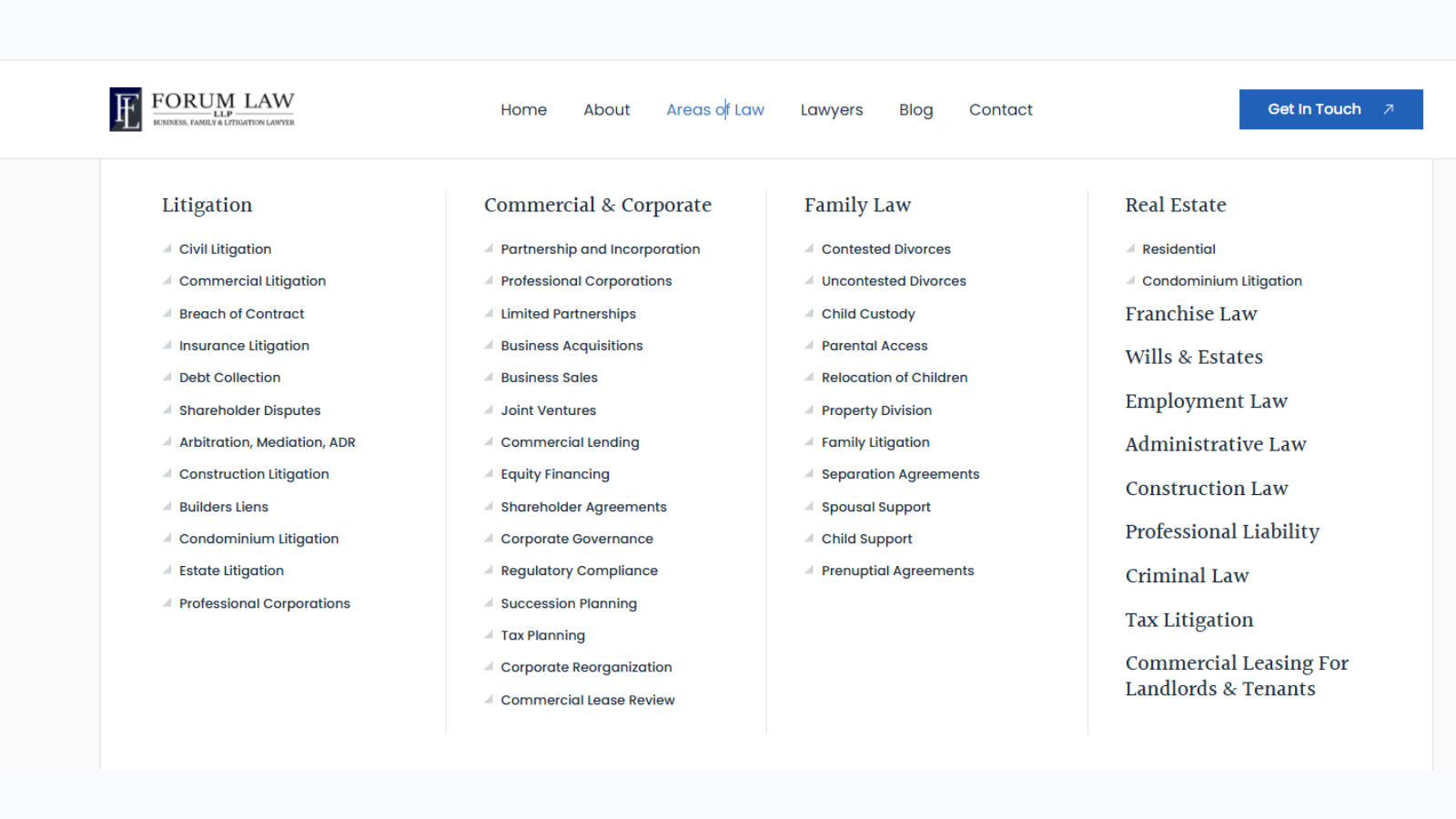 Example of a Law Firm Website with multiple areas of law