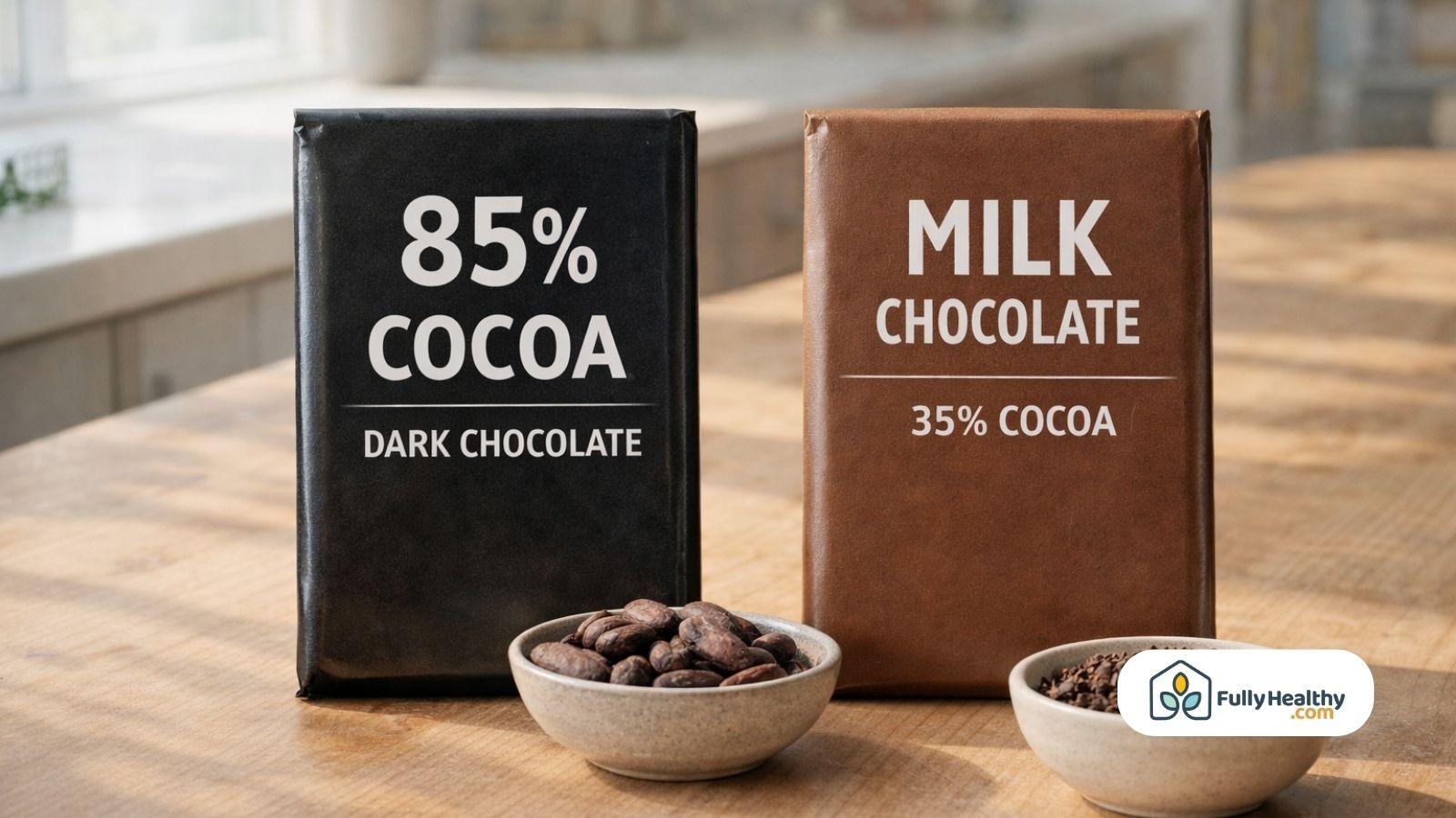 Compare dark chocolate 85 percent cocoa and milk chocolate 35 percent cocoa