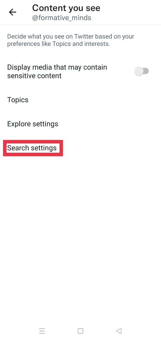 search settings option