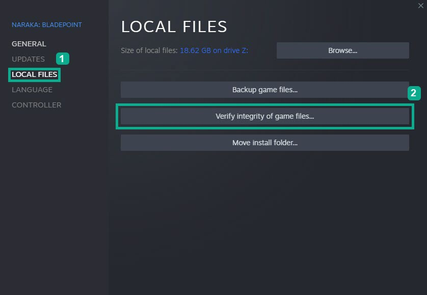 Click the Local Files tab and click Verify integrity of game files