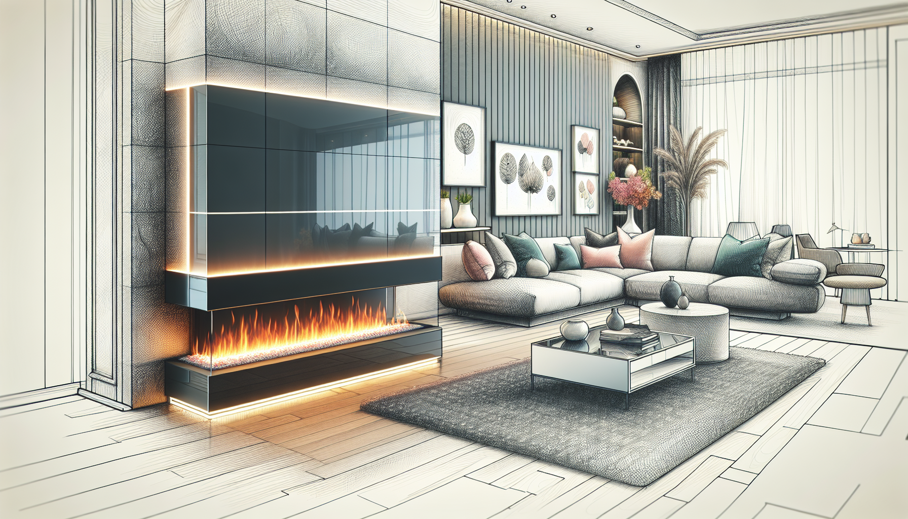 Design and aesthetics of modern electric fireplaces in a contemporary room.