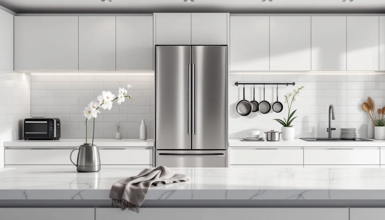 An illustration of a clean and organized kitchen after a deep cleaning service, representing comprehensive home cleaning services.