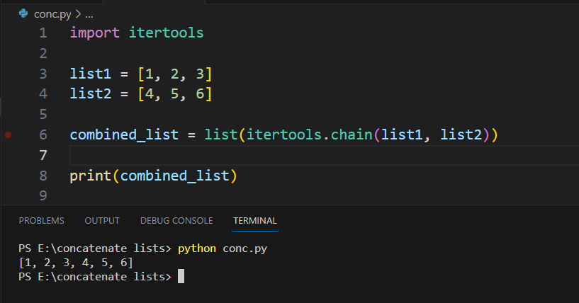 Concatenating Lists Using the 'itertools.chain()' Function