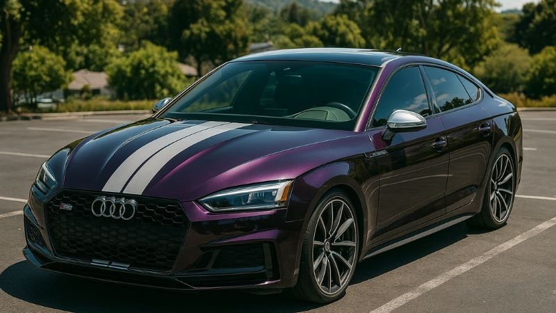 Audi wrapped in purple satin wrap