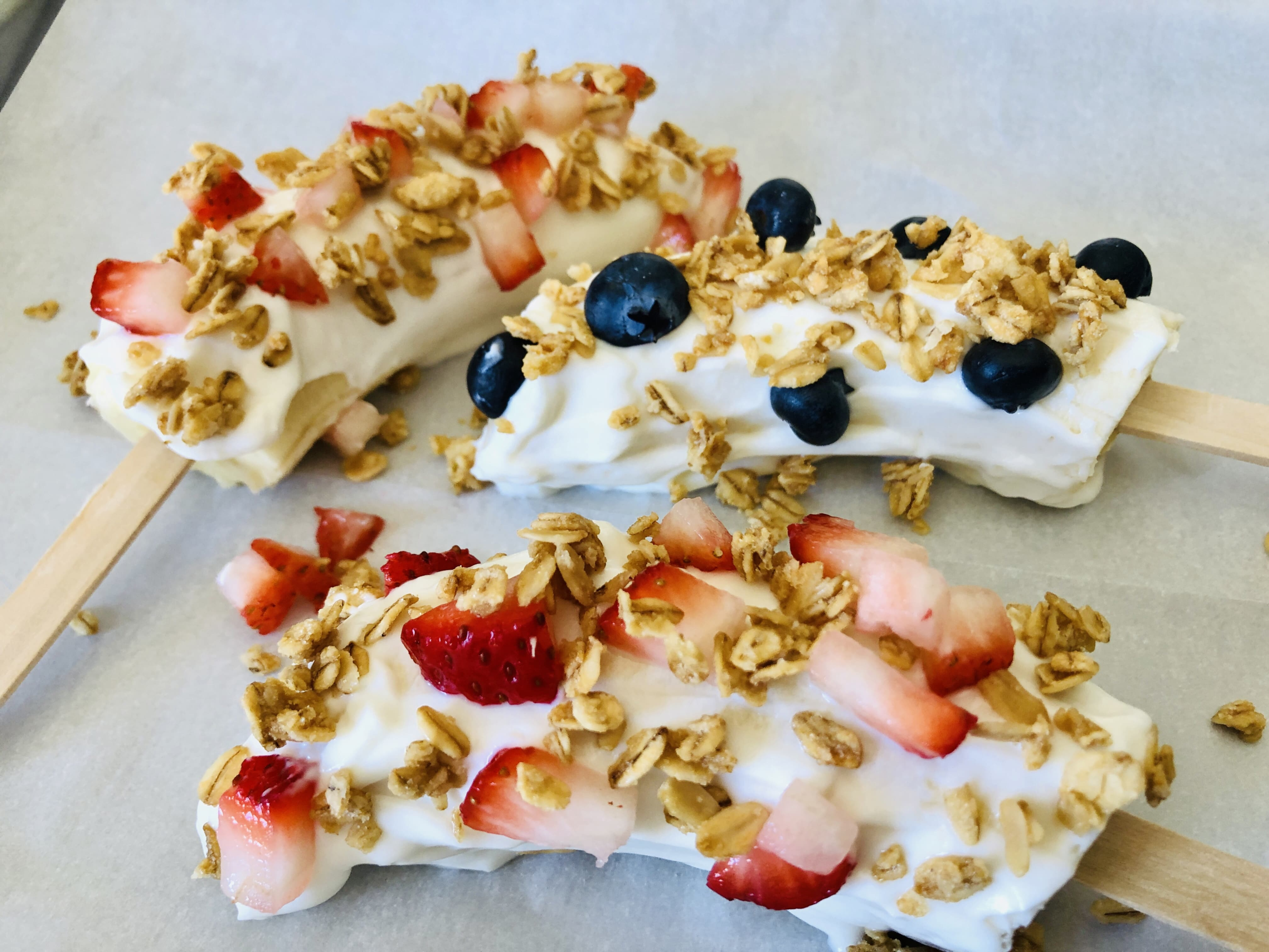 banana yogurt pops with fruit and granola
