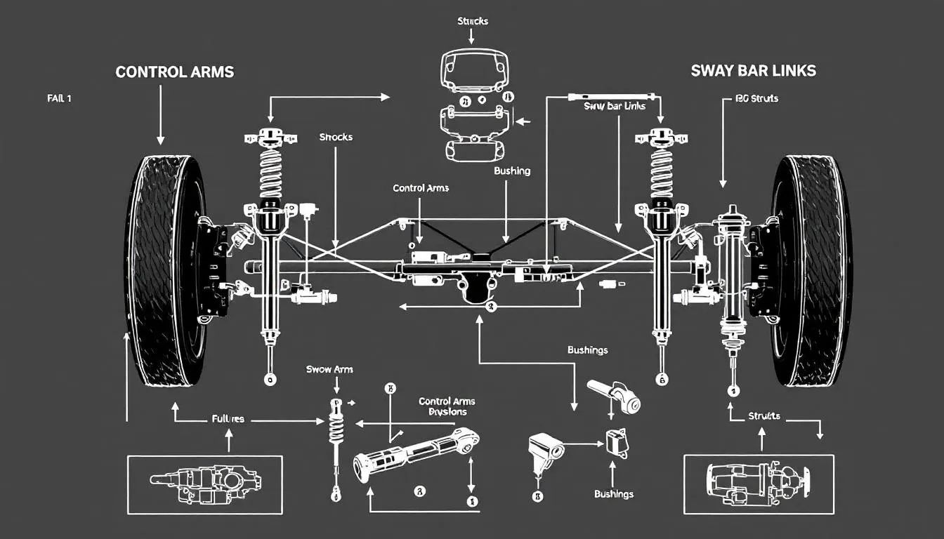 Suspension system failures in Porsche Cayenne, showcasing components that may fail.