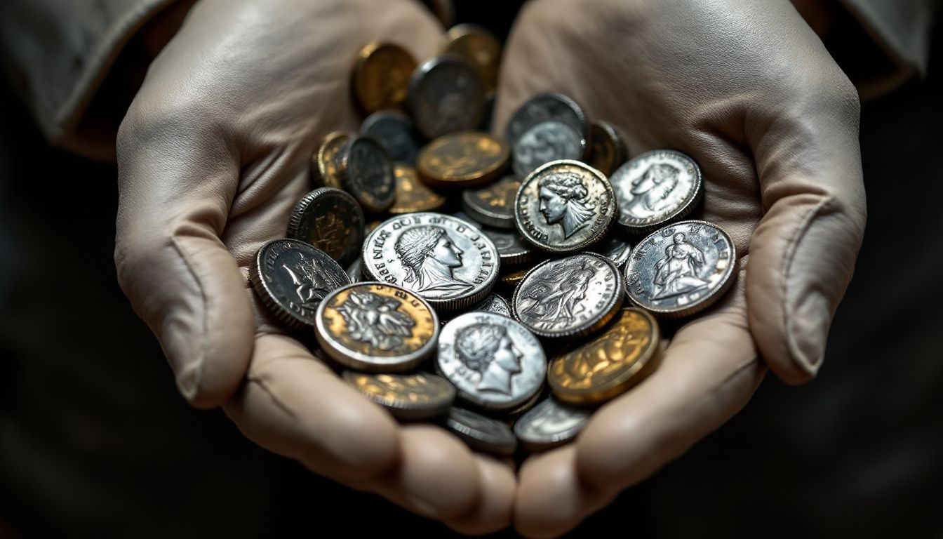 An investor examining pure silver coins for investment potential.