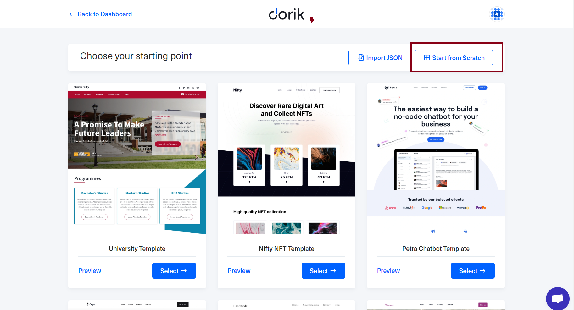 create a website from scratch with dorik