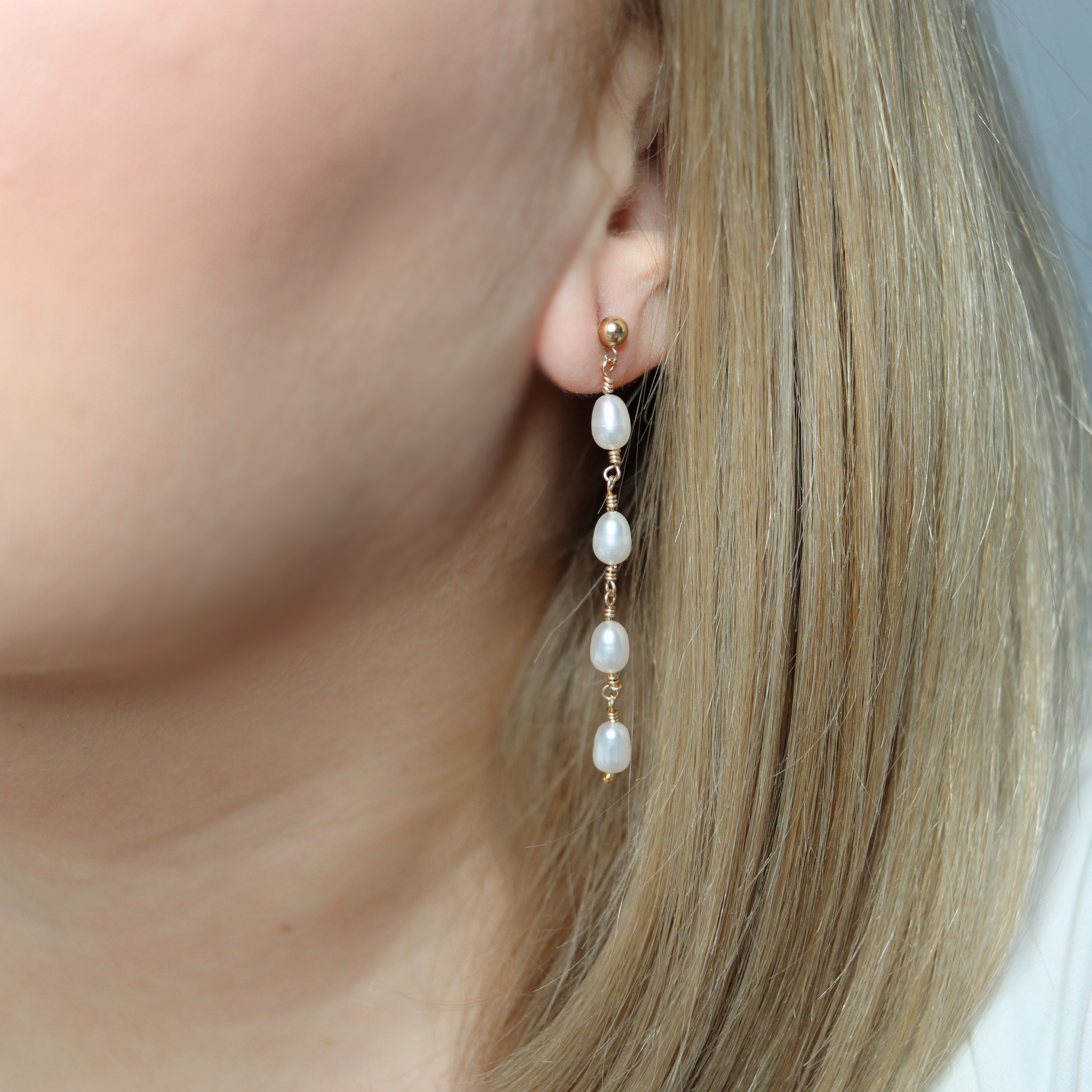 pearl drop earrings with studs and 4 rice pearls