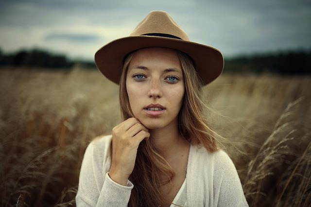 A fashion model wearing a hat