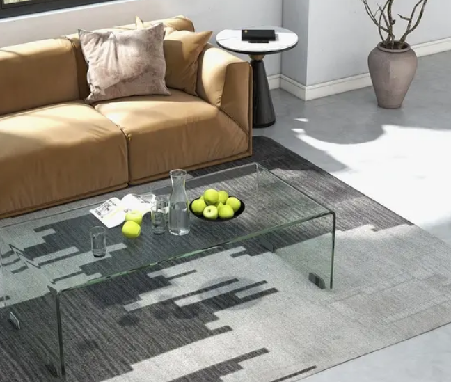tempered glass coffee table with waterfall edge