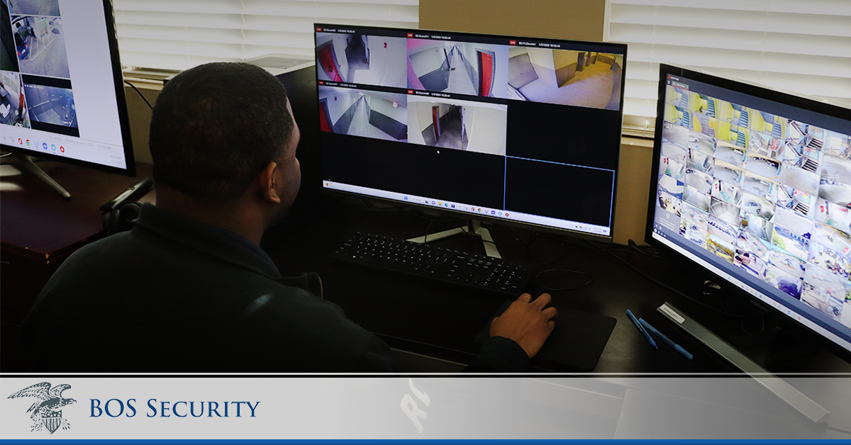 A virtual security guard monitoring a property with security cameras